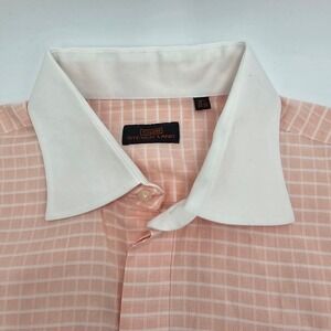 Steven Land Mens Peach Grid Dress Shirt 18 1/2 34/35 Button Front Collar